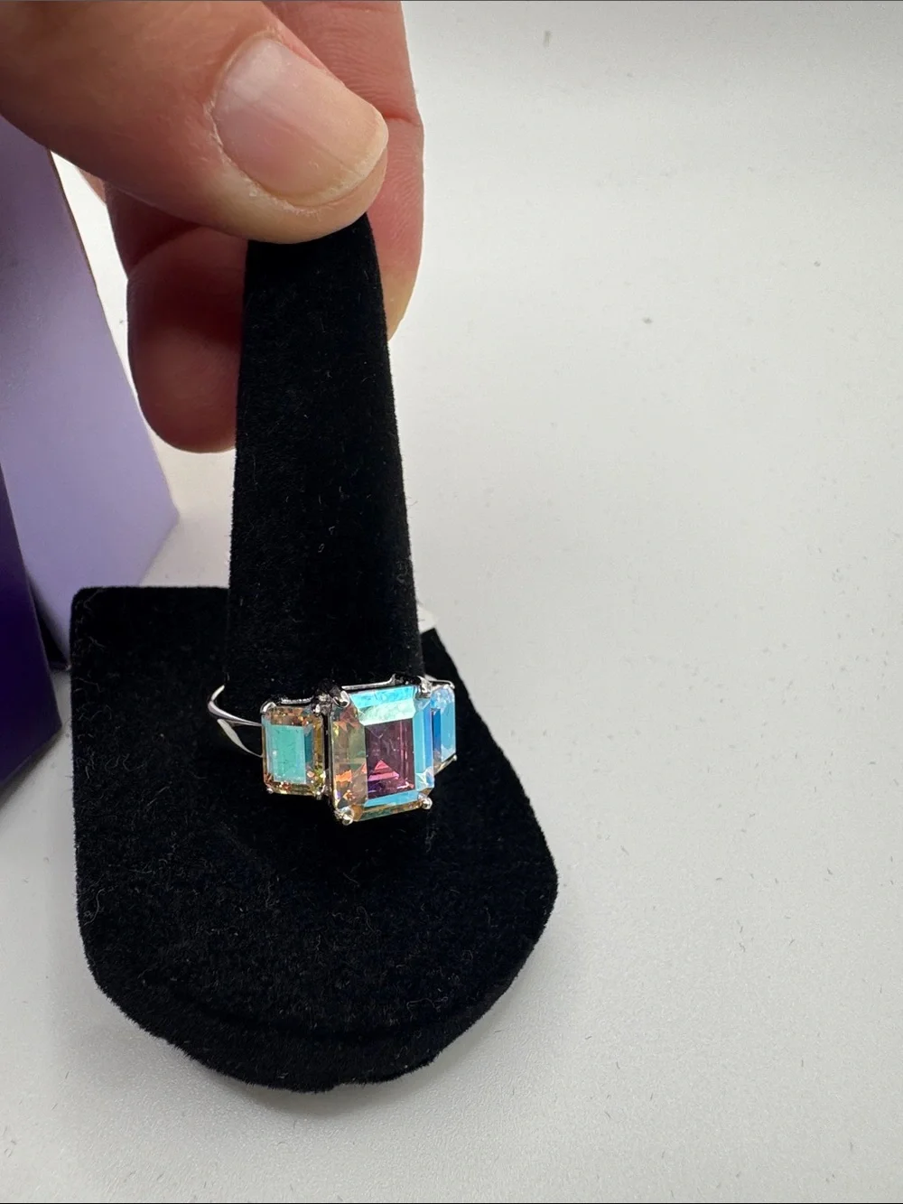 PalmBeach Jewelry Purple Box with Multicolor Emerald-Cut Ring